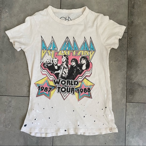 Chaser Def Leppard 1987 1988 world tour cream band tee size XS - Picture 3 of 6
